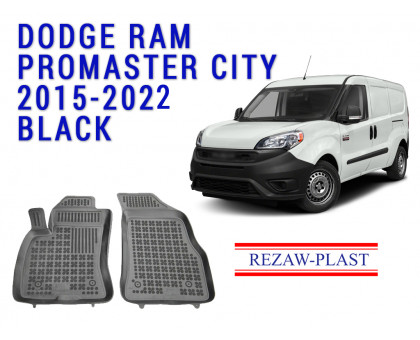 REZAW PLAST Rubber Floor Mats Set for Dodge Ram ProMaster City 2015-2022 All Season Black
