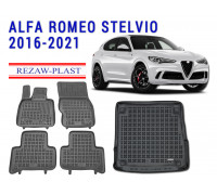 Rezaw-Plast Floor Mats Trunk Liner Set for Alfa Romeo Stelvio 2016-2021 Black