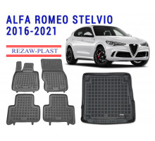 Rezaw-Plast Floor Mats Trunk Liner Set for Alfa Romeo Stelvio 2016-2021 Black