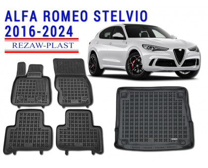 REZAW PLAST Floor Liners Set for Alfa Romeo Stelvio 2016-2024 Custom Fit Black