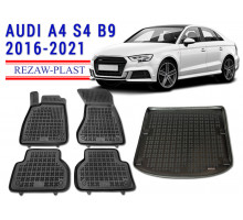 REZAW PLAST Premium Car Mats Set for Audi A4 S4 B9 2016-2021 All Season Black 