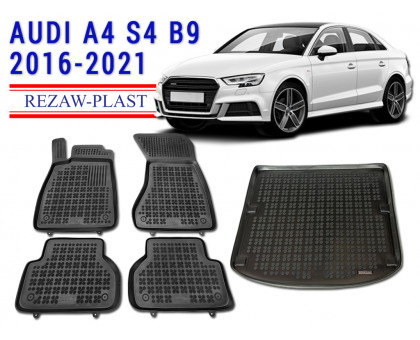 REZAW PLAST Premium Car Mats Set for Audi A4 S4 B9 2016-2021 All Season Black 