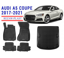 REZAW PLAST Car Floor Liners - Exact Fit for Audi A5 Coupe 2017-2021 Custom Fit Black 