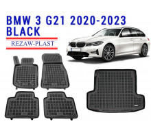 REZAW PLAST Floor Mats, Cargo Liner for BMW 3 G21 2020-2023 All Weather Black