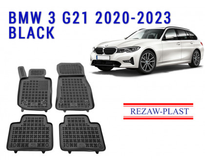 REZAW PLAST Rubber Floor Liners for BMW 3 G21 2020-2023 Durable Black