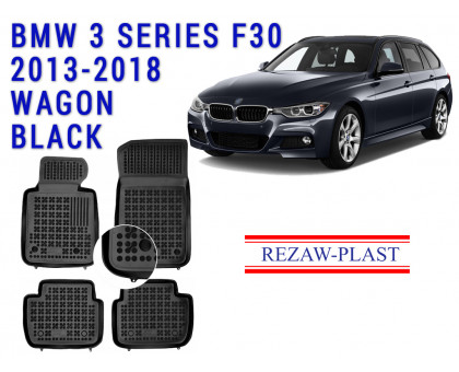 REZAW PLAST Custom-Fit Rubber Mats for BMW 3 Series F30 2013-2018 Wagon All-Season Black 