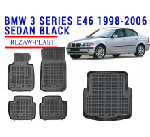 REZAW PLAST Floor Liners Set for BMW 3 Series E46 1998-2006 Sedan Waterproof Black