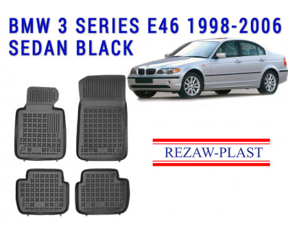 REZAW PLAST Premium Floor Mats for BMW 3 Series E46 1998-2006 Sedan All Weather Black