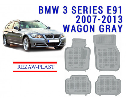REZAW PLAST Premium Floor Liners for BMW 3 Series E91 2007-2013 Wagon All Season Gray 