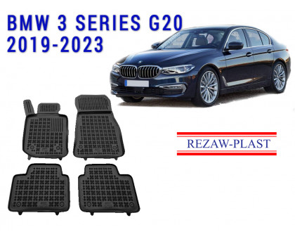 REZAW PLAST Exact Fit Floor Mats for BMW 3 Series G20 2019-2023 Odorless Black 