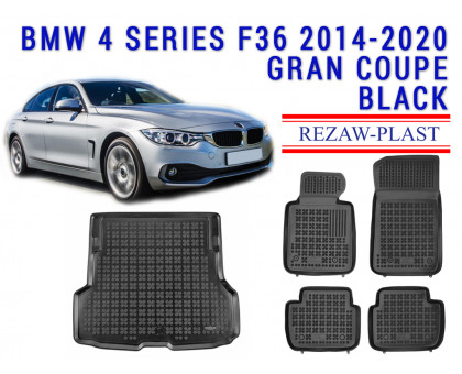 Rezaw-Plast  Floor Mats Trunk Liner Set for BMW 4 Series F36 Gran Coupe 2014-2020 Black