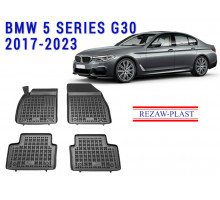 REZAW PLAST Premium Floor Liners for BMW 5 Series G30 2017-2023 Anti-Slip Black 