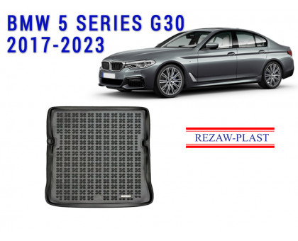 REZAW PLAST Rubber Cargo Mat, Perfect Fit for BMW 5 Series G30 2017-2023 Weatherproof Black 
