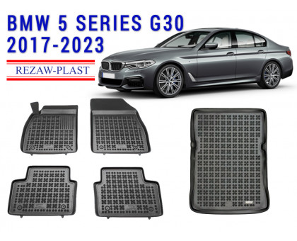 REZAW PLAST Floor Mats Set  for BMW 5 Series G30 2017-2023 Custom Fit Black 