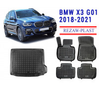 Rezaw-Plast Floor Mats Trunk Liner Set for BMW X3 G01 2018-2021 Black