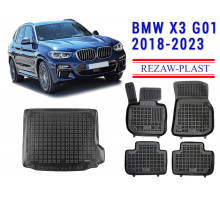 REZAW PLAST Vehicle Mats for BMW X3 G01 2018-2023 Molded All Weather Anti Slip Odorless