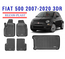 Rezaw-Plast Floor Mats Trunk Liner Set for Fiat 500 2007-2020 3DR Black