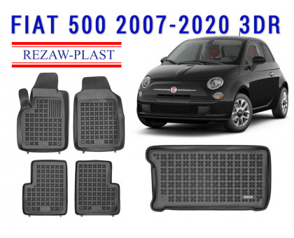 REZAW PLAST Floor Liners Set -Tailored for Fiat 500 2007-2020 3DR Durable Black