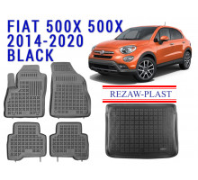 Rezaw-Plast Floor Mats Trunk Liner Set for Fiat 500X 500X 2014-2020 Black