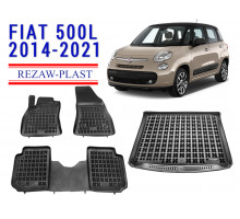 Rezaw-Plast Floor Mats Trunk Liner Set for Fiat 500L 2014-2021 Black