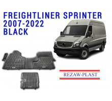 Rezaw-Plast Rubber Floor Mats for Freightliner Sprinter 2007-2023 Cargo Version Only 1St Row All Weather Rubber Liner 1500 2500 3500 4500 HD Black Molded Odor