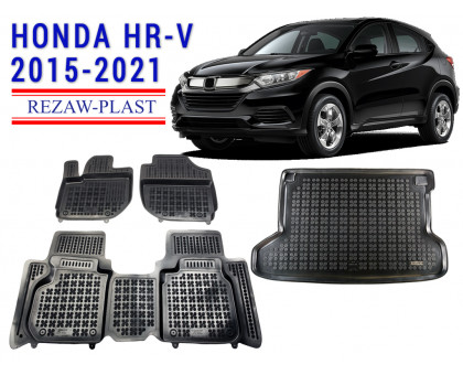 REZAW PLAST Floor Liners Set for Honda HR-V 2015-2021 Custom Fit Black