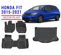 Rezaw-Plast Floor Mats Trunk Liner Set for Honda Fit 2015-2021 Black