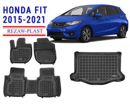 REZAW PLAST Rubber Mats for Honda Fit 2015-2021 All Season Black