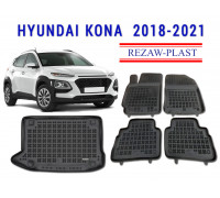 Rezaw-Plast Floor Mats Trunk Liner Set for Hyundai Kona 2018-2020 Black