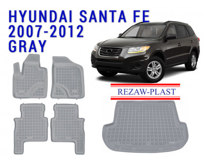 REZAW PLAST Floor Mats Set for SUV Heavy-Duty Mat Set for Hyundai Santa Fe 2007-2012 Durable Gray