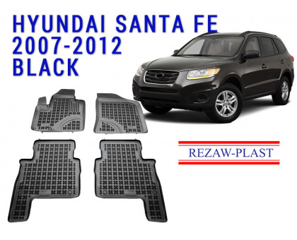 REZAW PLAST Floor Liners - Perfect Fit for Hyundai Santa Fe 2007-2012 Custom Fit Black