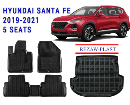 REZAW PLAST Custom Fit Floor Mats for Hyundai Santa Fe 2019-2021 Odorless Black