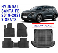 REZAW PLAST Floor Liners for Hyundai Santa Fe 2019-2021 7 Seats Durable Black