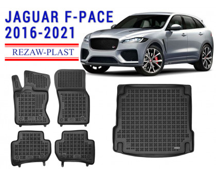 Rezaw-Plast Floor Mats Trunk Liner Set for Jaguar F-Pace 2016-2021 Black