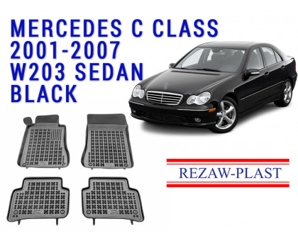 Rezaw-Plast  Rubber Floor Mats Set for Mercedes C Class 2001-2007 W203 Sedan Black