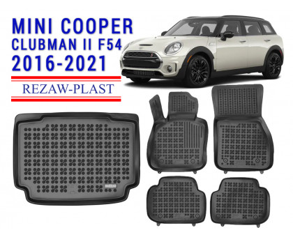 Rezaw-Plast Floor Mats Trunk Liner Set for Mini Cooper Clubman II F54 2016-2021 Black