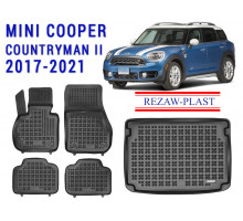 Rezaw-Plast Floor Mats Trunk Liner Set for Mini Cooper Countryman II 2017-2021 Black