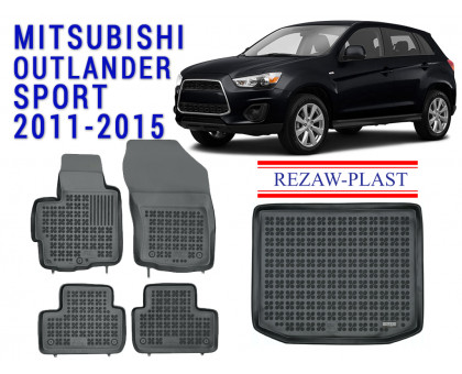 Rezaw-Plast Floor Mats Trunk Liner Set for Mitsubishi Outlander Sport 2011-2015 Black