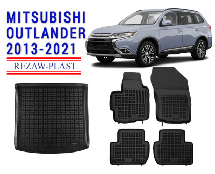 REZAW PLAST Floor Mats Set for Mitsubishi Outlander 2013-2021 All Weather Black 