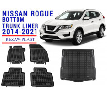 Rezaw-Plast Floor Mats Trunk Liner Set for Nissan Rogue Bottom Trunk Liner 2014-2021 Black