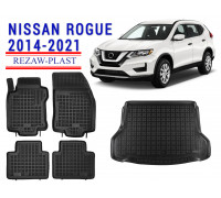 REZAW PLAST Floor Liners Set, Exact Fit for Nissan Rogue 2014-2021 Odorless Black 