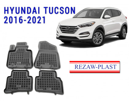 REZAW PLAST All-Weather Rubber Mats for Hyundai Tucson 2016-2021 Anti-Slip Black
