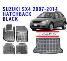 Rezaw-Plast Floor Mats Trunk Liner Set for Suzuki SX4 2007-2014 Hatchback Black