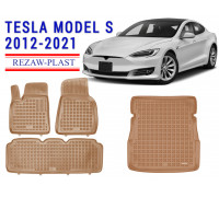REZAW PLAST Floor Liners Set for Tesla Model S 2012-2021 Anti-Slip Beige 