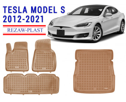 REZAW PLAST Floor Liners Set for Tesla Model S 2012-2021 Anti-Slip Beige 