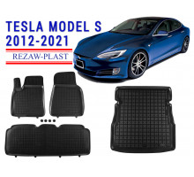 Rezaw-Plast Floor Mats Trunk Liner Set for Tesla Model S 2012-2021 Black