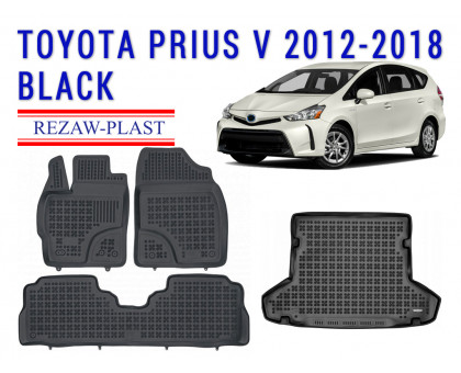 REZAW PLAST Floor Liners Set for Toyota Prius V 2012-2018 Anti-Slip Black