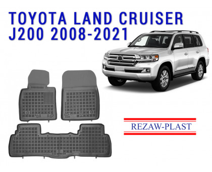 REZAW PLAST All-Weather Rubber Mats for Toyota Land Cruiser J200 2008-2021 Anti-Slip Black
