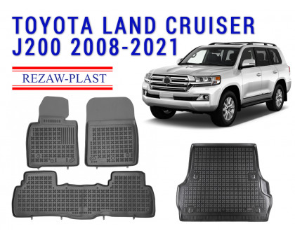 REZAW PLAST Floor Liners Set for Toyota Land Cruiser J200 2008-2021 Odorless Black 