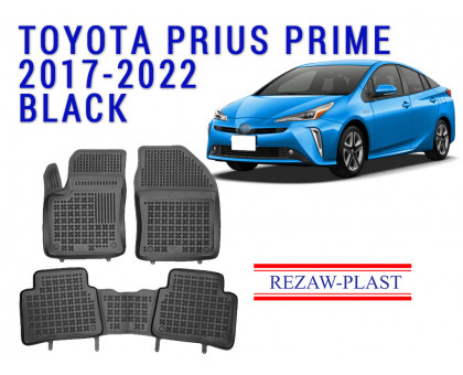 REZAW PLAST Exact Fit Rubber Mats for Toyota Prius Prime 2017-2022 All Weather Black 